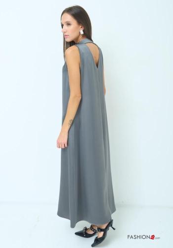 Satin ärmellos Kleid mit V-Ausschnitt - ph 3