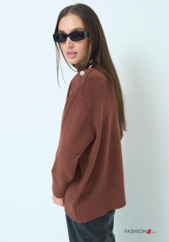 Camisola em Lã mista com gola subida com strass - ph 3