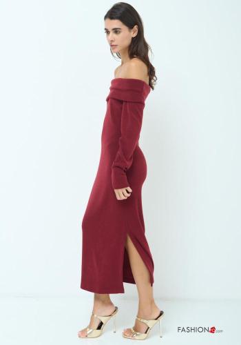 Abito maniche lunghe con spacco scollo alla bardot - ph 2