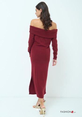 Abito maniche lunghe con spacco scollo alla bardot - ph 3