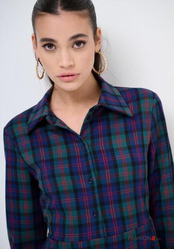 Abito corto maniche lunghe con colletto Fantasia tartan con bottoni con elastico - ph 2