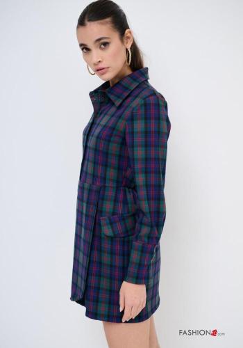 Abito corto maniche lunghe con colletto Fantasia tartan con bottoni con elastico - ph 3