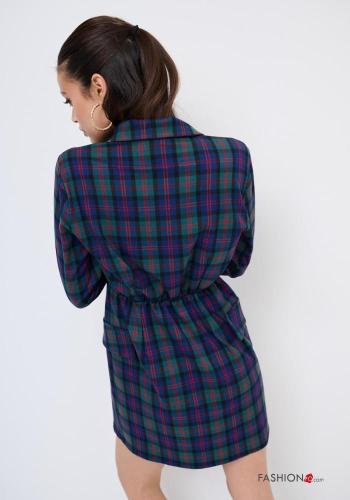 Abito corto maniche lunghe con colletto Fantasia tartan con bottoni con elastico - ph 4