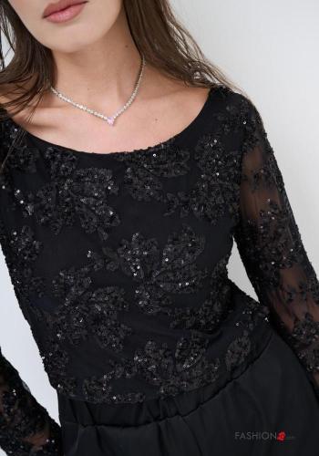 Embroidered tulle long sleeve Blouse with sequins with lining - ph 2
