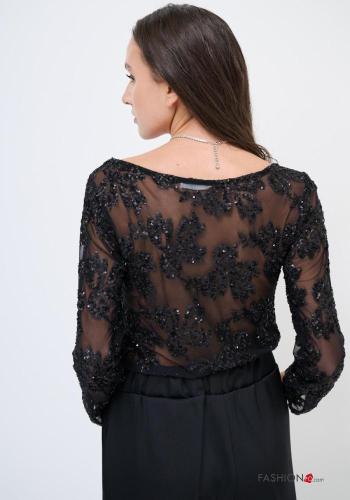 Embroidered tulle long sleeve Blouse with sequins with lining - ph 3