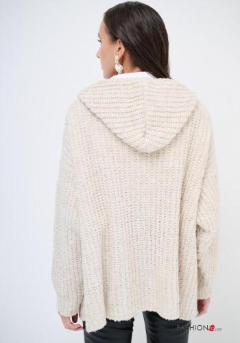 Wool Mix Cardigan with pockets with hood with zip - ph 3