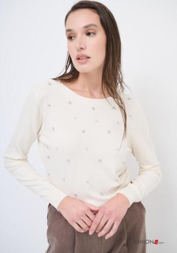 long sleeve crew neck backless Sweater with rhinestones - ph 3