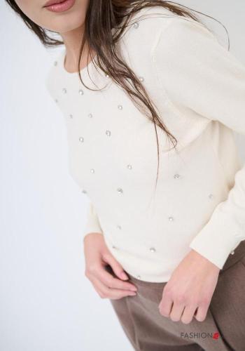 long sleeve crew neck backless Sweater with rhinestones - ph 4