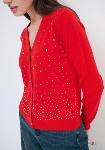 long sleeve Cardigan with buttons with rhinestones with v-neck - ph 2