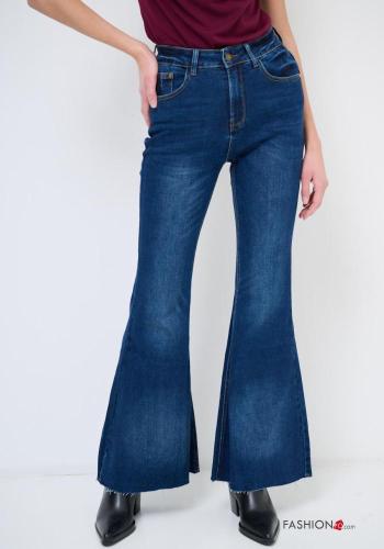 denim flared Cotton Jeans with buttons with zip with pockets - ph 2