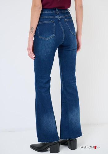 denim flared Cotton Jeans with buttons with zip with pockets - ph 3