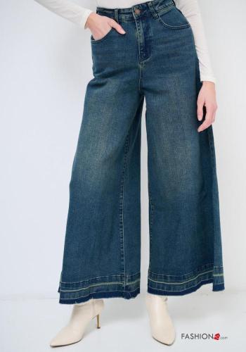 Jeans in Cotone wide leg denim vita alta con tasche con bottoni con zip - ph 2