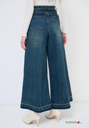 Jeans in Cotone wide leg denim vita alta con tasche con bottoni con zip - ph 3