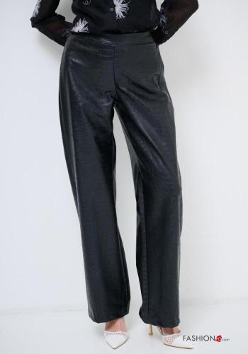 Mock croc wide leg Cotton Trousers with elastic - ph 2