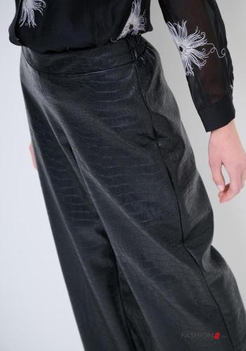 Mock croc wide leg Cotton Trousers with elastic - ph 3