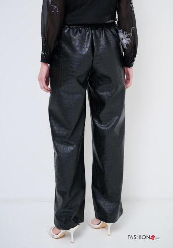 Mock croc wide leg Cotton Trousers with elastic - ph 4