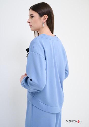 Felpa maniche lunghe scollo a V con fiocco con strass - ph 3