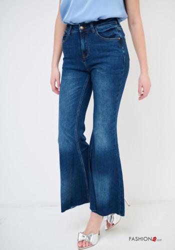 flared Cotton Jeans with buttons with zip with pockets - ph 2