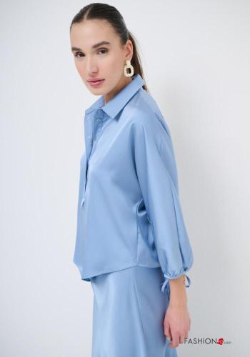 Blusa manga larga satén con cuello con botones con lazo - ph 3