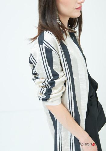 Striped with collar Linen Shirt with buttons with pockets - ph 3