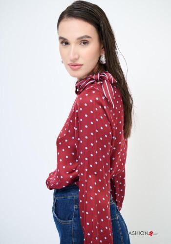 Blusa cetim manga comprida Padrão bolas com laço - ph 3