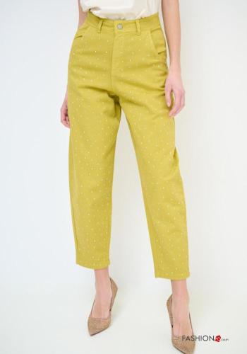 hoher Taille Hose aus Baumwolle mit Knöpfen mit Reißverschluss mit Taschen - ph 2