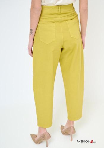 hoher Taille Hose aus Baumwolle mit Knöpfen mit Reißverschluss mit Taschen - ph 3