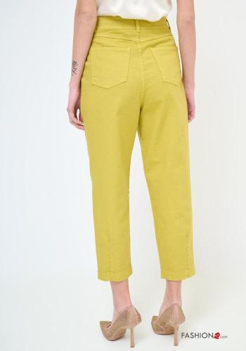 high waist Cotton Trousers with buttons with zip with pockets - ph 3