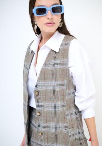Tartan-Muster Weste aus Baumwolle mit Knöpfen - ph 2