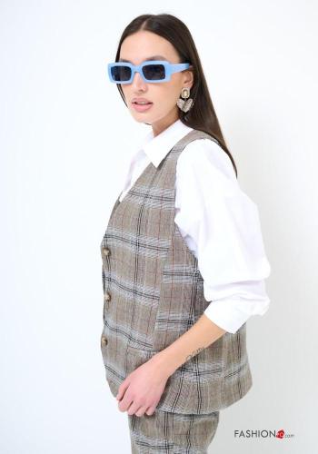 Tartan-Muster Weste aus Baumwolle mit Knöpfen - ph 3