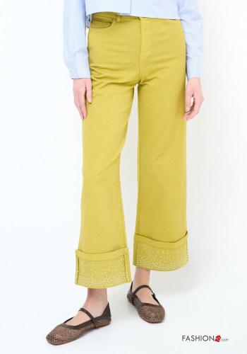 Hose aus Baumwolle mit Knöpfen mit Strasssteinen mit Reißverschluss mit Taschen - ph 2