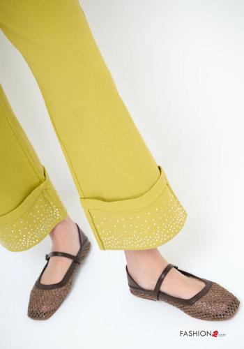 Hose aus Baumwolle mit Knöpfen mit Strasssteinen mit Reißverschluss mit Taschen - ph 3