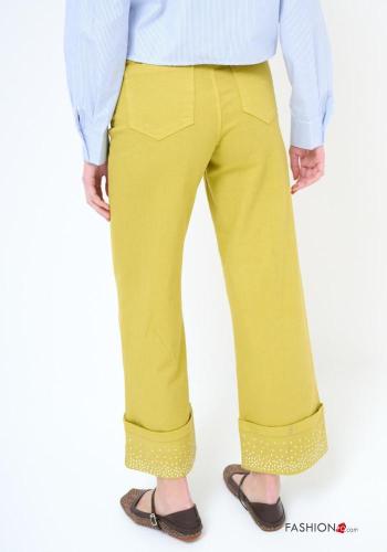 Hose aus Baumwolle mit Knöpfen mit Strasssteinen mit Reißverschluss mit Taschen - ph 4