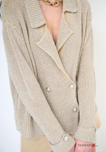 Cardigan in Cotone con colletto doppio petto maniche lunghe con bottoni - ph 2