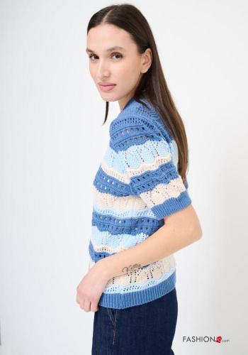 Maglione in Cotone maniche corte uncinetto Fantasia ricamata scollo a V - ph 4