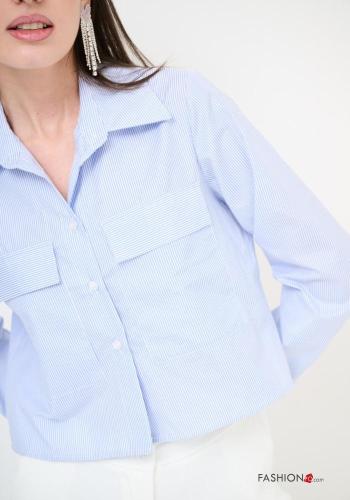 Camicia in Cotone maniche lunghe corto Fantasia righe con bottoni con tasche - ph 2