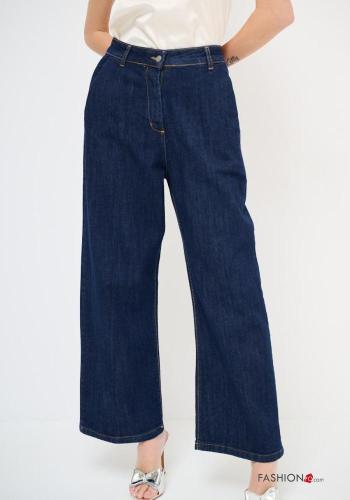 Jeans in Cotone vita alta wide leg con tasche con bottoni con zip - ph 2