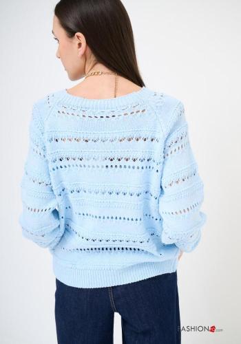 Maglione in Cotone uncinetto maniche lunghe girocollo Fantasia ricamata - ph 3