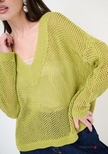 Maglione in Cotone maniche lunghe a rete scollo a V - ph 2