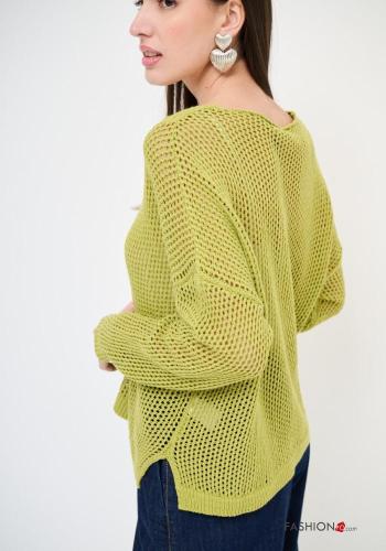 Maglione in Cotone maniche lunghe a rete scollo a V - ph 4