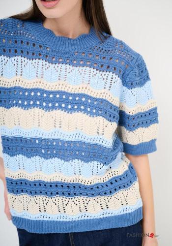 Maglione in Cotone uncinetto maniche corte girocollo Fantasia ricamata - ph 2