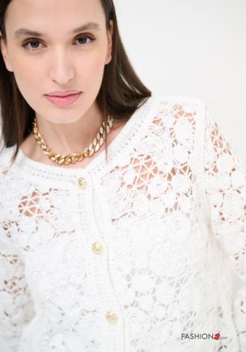 Embroidered long sleeve crew neck knitted Cotton Cardigan with buttons - ph 2