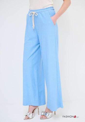 wide leg Cotton Trousers with pockets with elastic - ph 2