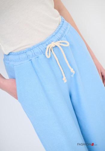wide leg Cotton Trousers with pockets with elastic - ph 3