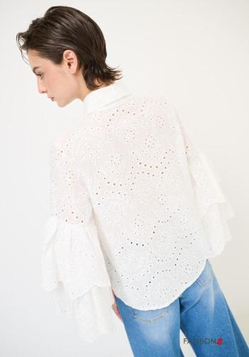Chemise en Coton manches longues à collet manches à volant à broderie à boutons broderie anglaise - ph 3