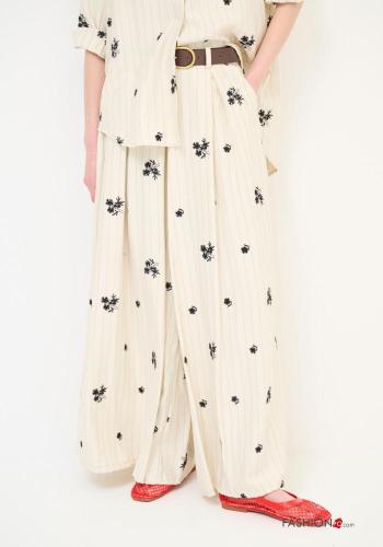 Pantalon wide leg à broderie avec ceinture avec poches - ph 2