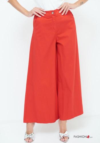 Pantalone in Cotone vita alta wide leg con tasche con bottoni con zip - ph 2