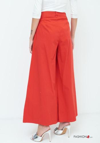 Pantalone in Cotone vita alta wide leg con tasche con bottoni con zip - ph 3