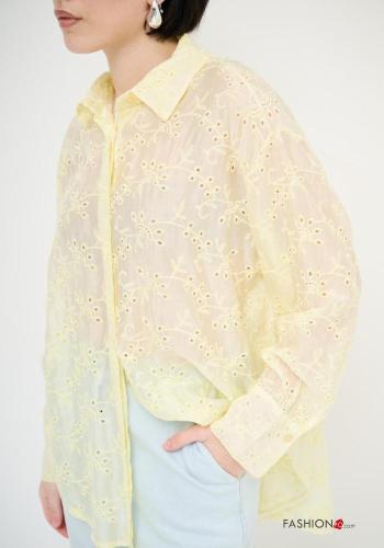 Camicia in Cotone maniche lunghe con colletto Fantasia ricamata con bottoni in pizzo sangallo - ph 2