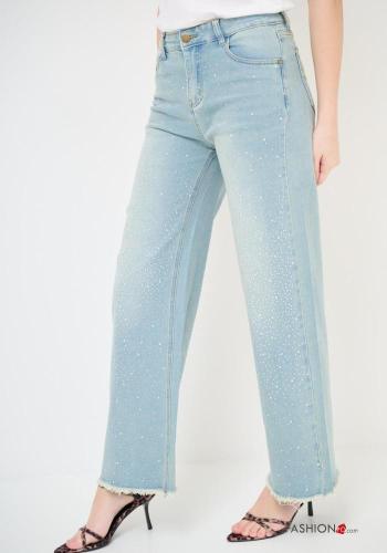 Jeans in Cotone con bottoni con strass con zip con tasche - ph 2
